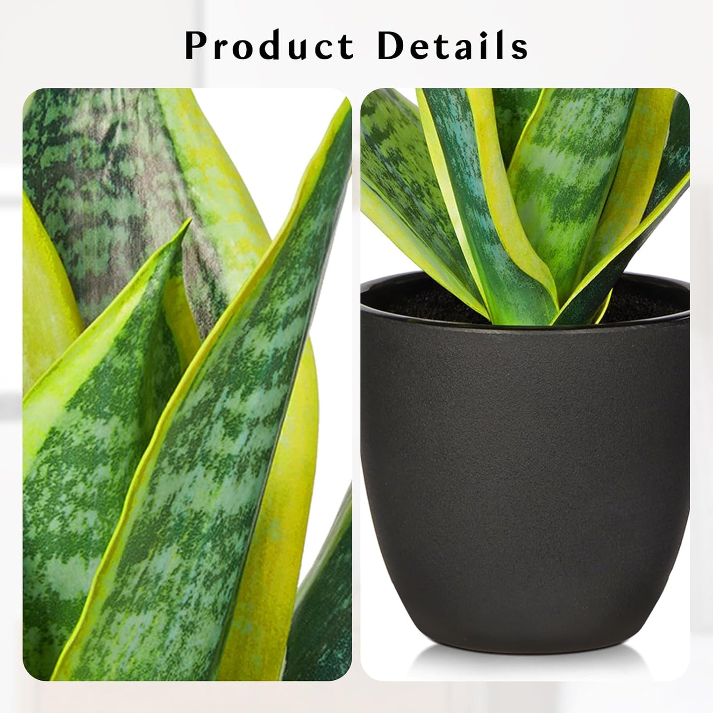 Fake Plant 11.22 Inch Fake Snake Plant Artificial Plants Indoor Sansevieria Faux Plants with Black Pot Artificial Snake Plant for Living Room Bathroom Office Table Centerpieces Shelf Home Decor