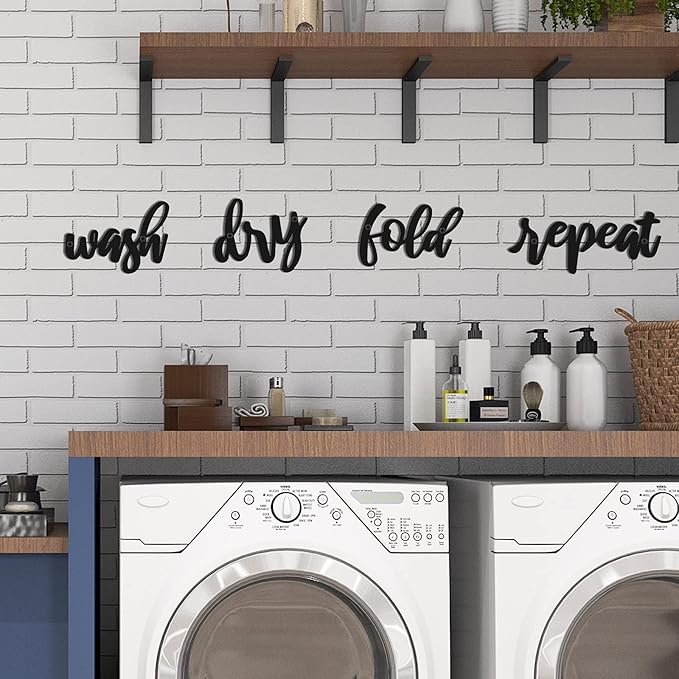 4 Pieces Laundry Sign Room Decor Metal Wash Dry Fold Repeat Wall Arts Signs Funny Laundry Room Signs Vintage Metal Wall Decor for Bathroom Home Decorations Supplies