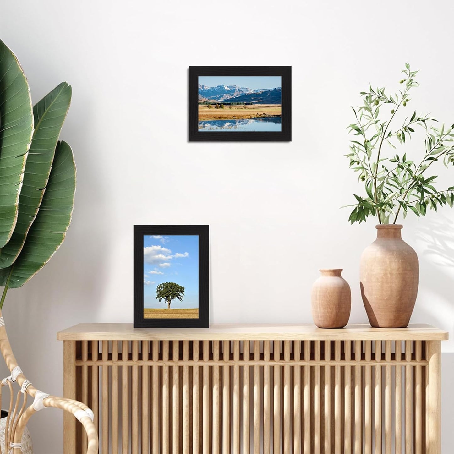 iRahmen 6x9 Picture Frame Set of 4, Black Frame with High Definition Glass, Wood Rustic 6 x 9 Photo Frames for Horizontal or Vertical Table Top and Wall Mounting