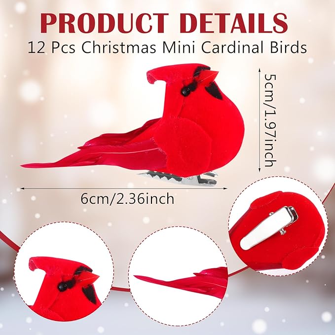 2 Pcs 2 ft Birch Tree with LED Lights for Christmas Decor Indoor with 12 Pcs Mini Cardinal Clips on Tree Ornament Lighted Birch Tree Battery Powered for Home Table Centerpiece Mantel Decor