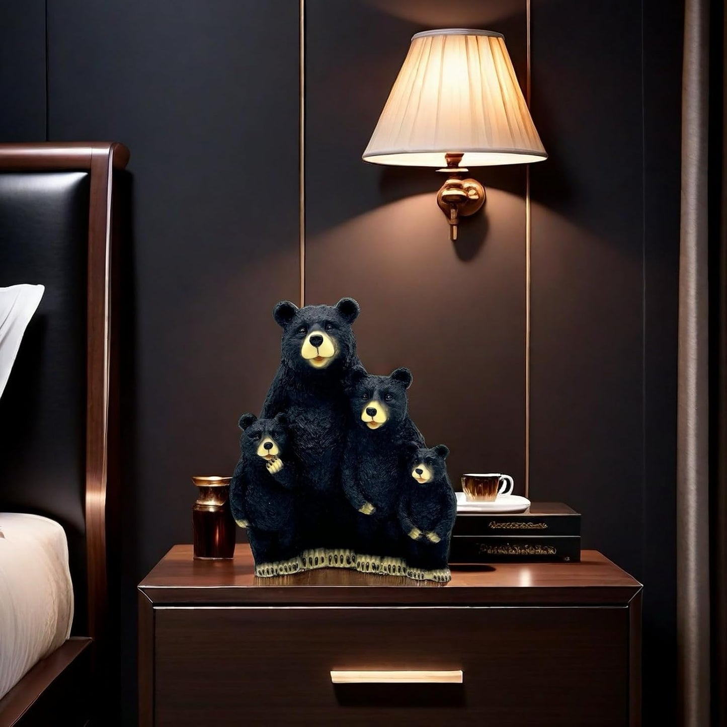 Black Bear Family Resin Statue Sculpture Figurine Decorative for Home, Office, Living Room, Desktop Display