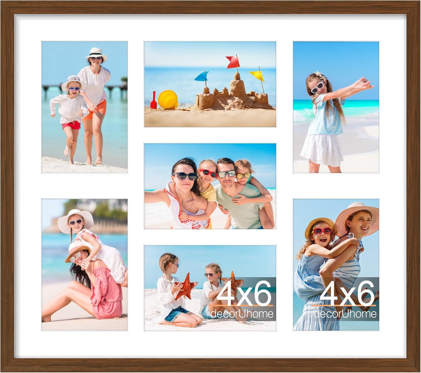 decorUhome 15x17 Picture Frames Collage Wall Decor, Display 7Pcs 4x6 Photos with Mat or 1Pcs 15x17 Unmatted, 7 4x6 Collage Picture Frames for Wall Mounting, Brown