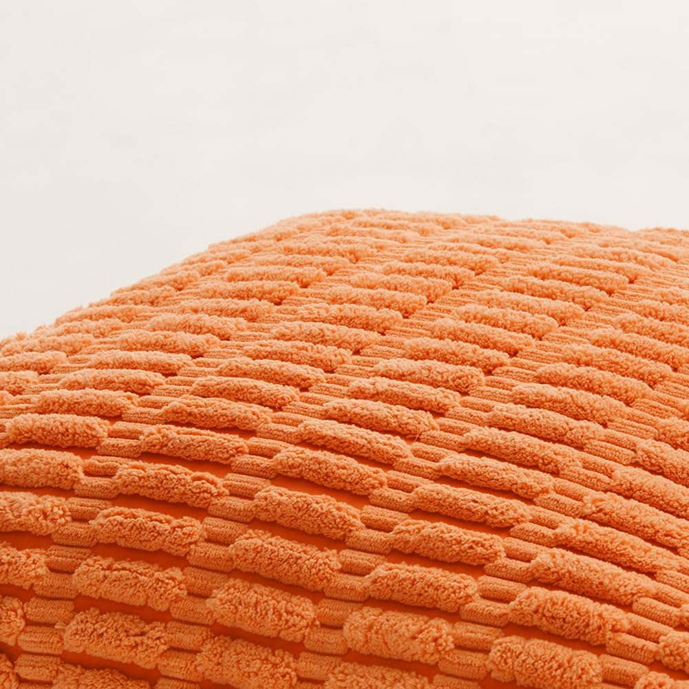 Fancy Homi 4 Packs Orange Fall Decorative Throw Pillow Covers 14x14 Inch for Couch Bed Sofa, Halloween Pumpkin Autumn Home Decor, Soft Cute Plush Corduroy Striped Cushion Case 35x35 CM