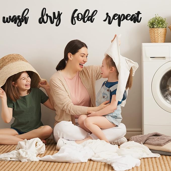 4 Pieces Laundry Sign Room Decor Metal Wash Dry Fold Repeat Wall Arts Signs Funny Laundry Room Signs Vintage Metal Wall Decor for Bathroom Home Decorations Supplies