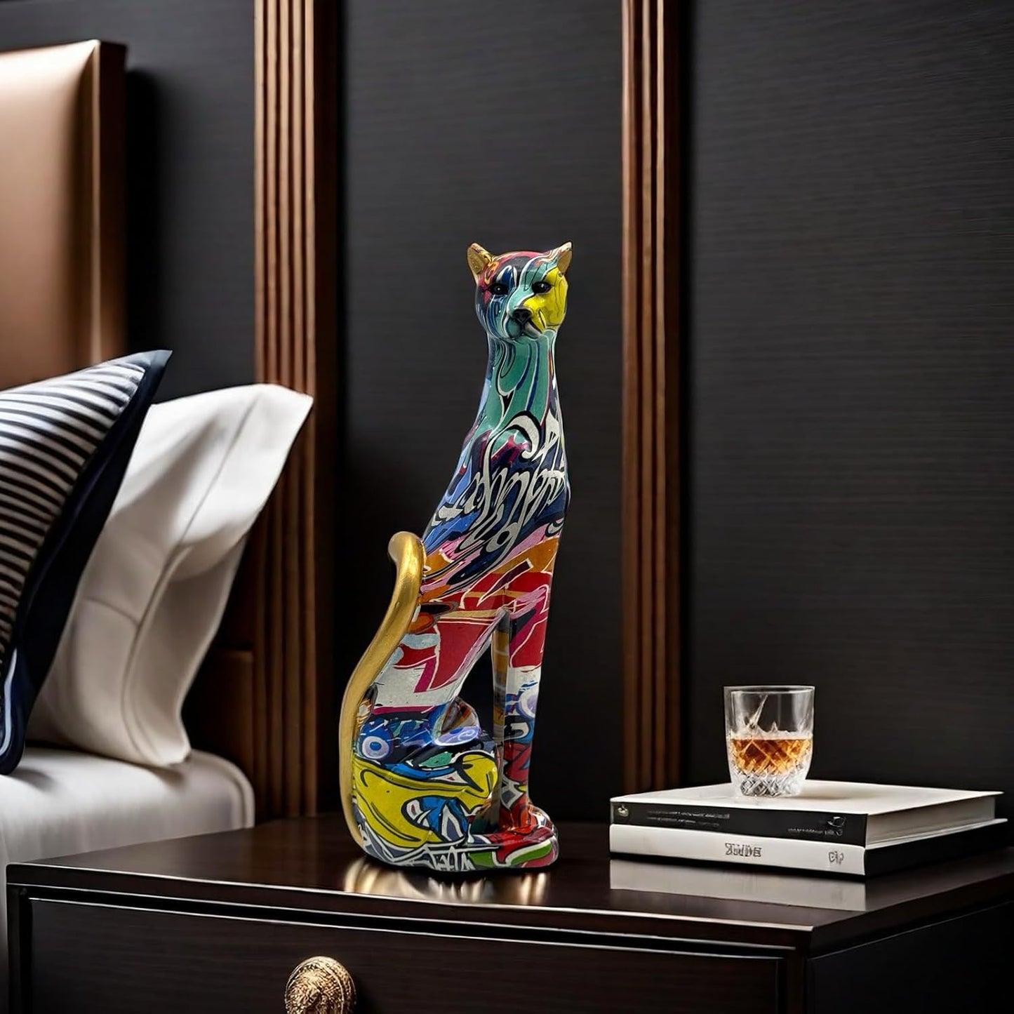 Colorful Leopard Statue Art Figurine Sculpture Collectible Gifts for Leopard Lover Office Home Decor Desk Accessories Decoration Garden Figurines Outdoor Decor (Color A)