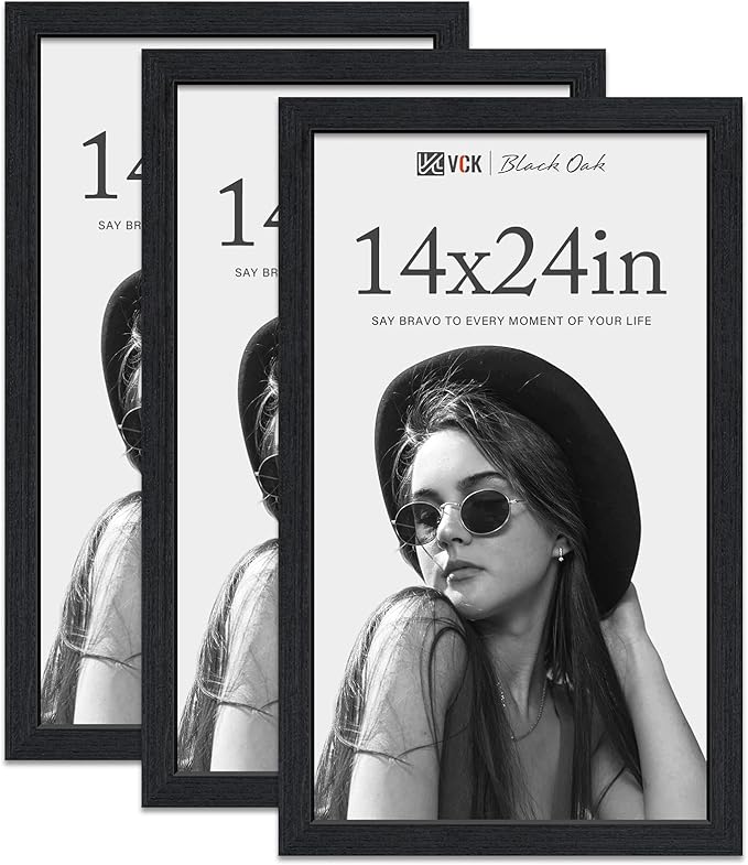 VCK 14x24 Frame for Poster & Picture - Black Oak 3 Pack, Natural Textured Solid Wood Frame, Wall Hanging