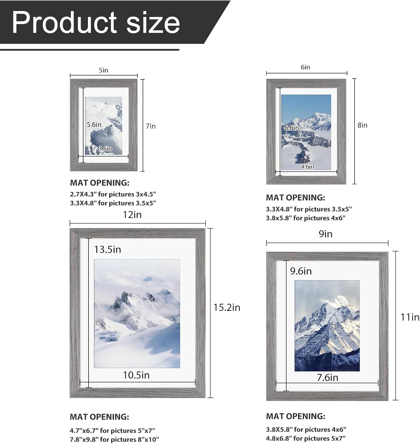 Egofine Picture Frame Set 12 Pack, Picture Frames Collage Wall Decor with Two 11x14, Two 8x10, Four 5x7, Four 4x6 for Wall and Tabletop, Made of Solid Wood, Covered by Plexiglass, Oak Grey