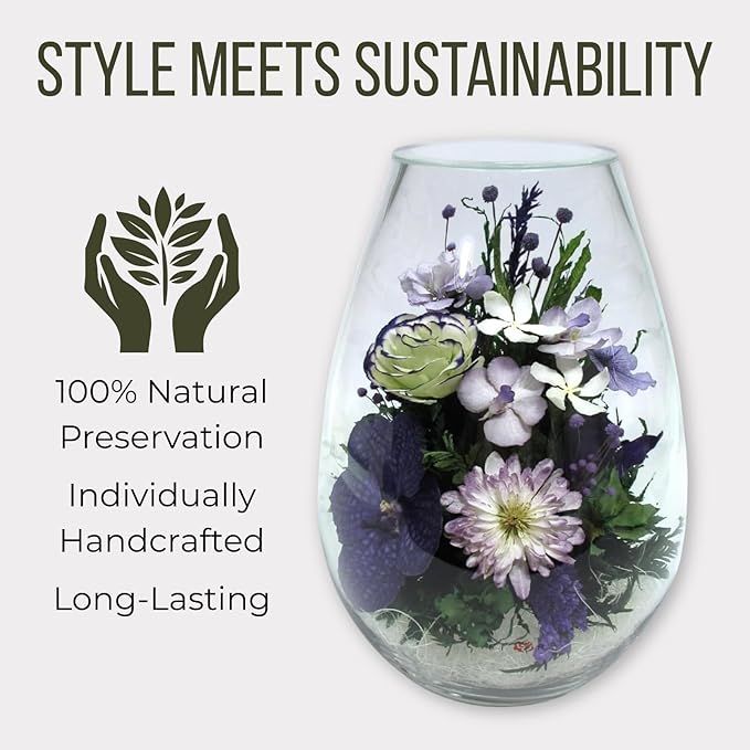 Fiora Flower Elegant Orchid Arrangement in Glass Vase | Preserved Real Orchids Lasting 5 Years | Ideal for Home Decor or Romantic Gift