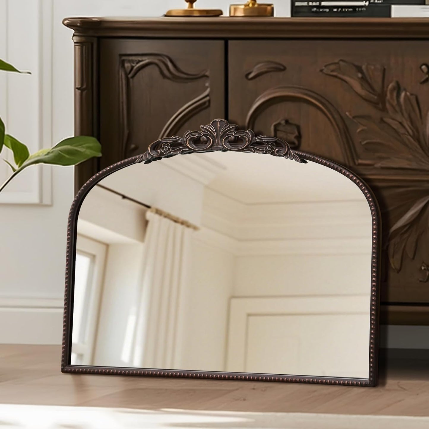 Micasso Bronze Vintage Wall Mirror: 24"x 32" French Baroque Antique Arched Wall Mounted Mirror - Traditional Ornate Decorative Entryway Mirror for Home Decor/Entryway/Fireplace/Living Room/Hallway