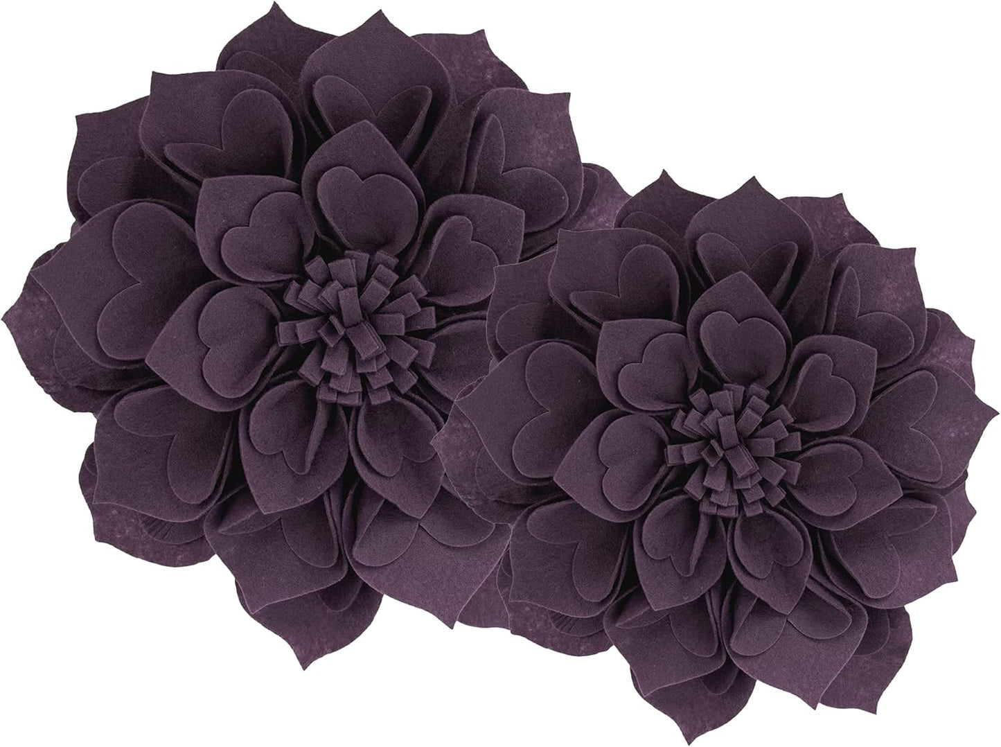 Fennco Styles Handmade 3D Heart-Shaped Petals Flower Decorative Throw Pillow Cover Only - 13" Round Violet Floral Pillow Case for Couch, Home Décor and Holiday, Housewarming Gift