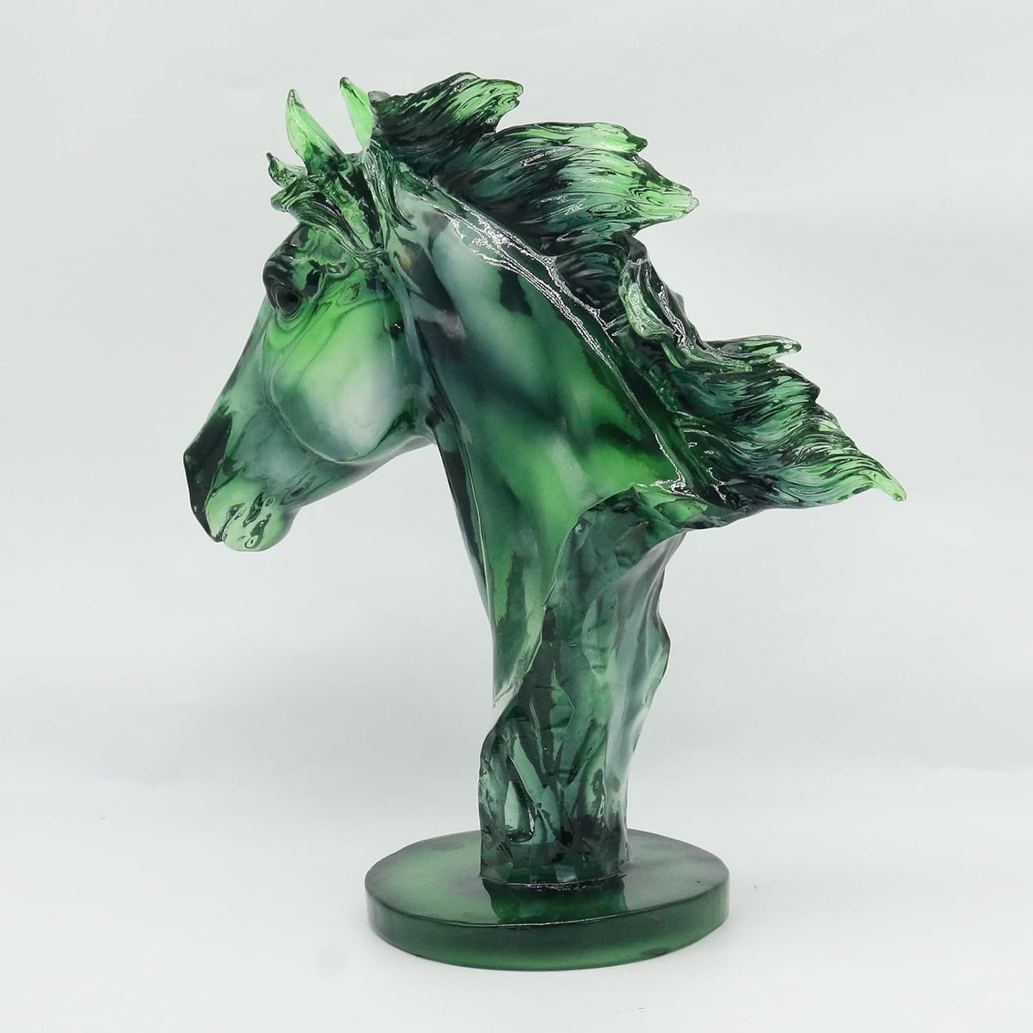 Lukitas Green Horse Head Statue - Modern Abstract Home Decor Sculpture, Elegant Living Room Office Accent Piece, Handcrafted Art Glass-Like Ornament, Transparent Resin 12''