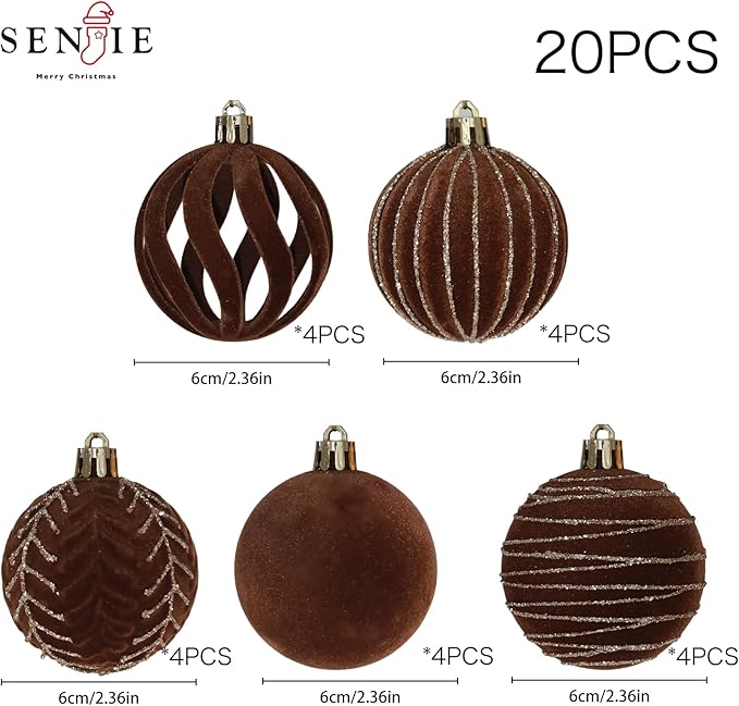 20PCS Velvet Ornaments for Christmas Tree, 2.36INCH Glitter Flocked Christmas Ornaments Decorations Balls Set Decor