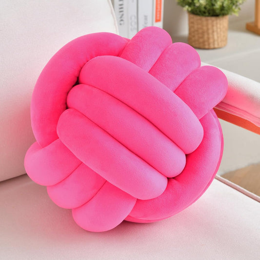 Decorative Throw Knot Pillow Ball for Home Chair Sofa Couch Bed Aesthetic Round Velvet Knotted Pillow Cushion (Hot Pink, 8inches)