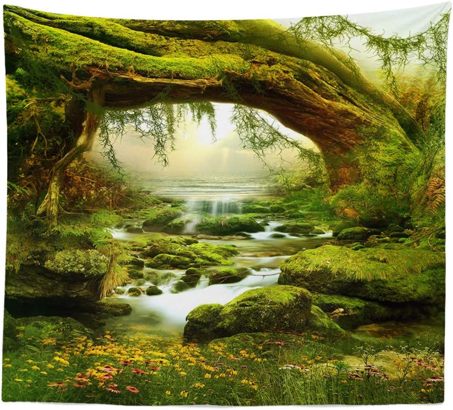 Llamazing Forest Landscape Home Decor - Living Room & Bedroom Magic Tapestry Curtain XGXL (Sunlight&Creek, 78''L60''W)