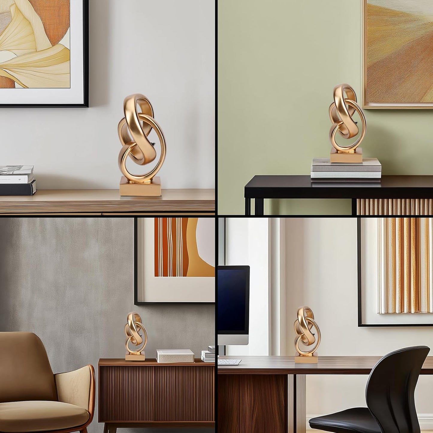 DOVDOV Abstract Gold Knot Statue, Geometric Knot Decor, Gold Decor on Shelf Bookshelf countertop for Living Room Coffee Table Office Coffee Table entryway entryway Desktop Decorative Ornament.
