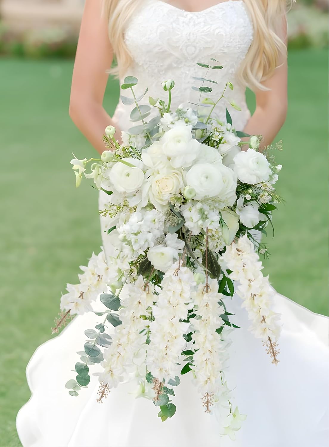 IPOPU 5PCS White Artificial Hyacinth Flower Fake Silk Delphinium 34.2inch Long Stem Hyacinth Flower Lifelike Snapdragon Flowers for DIY Wedding Kitchen Home Garden Office Decor(White)