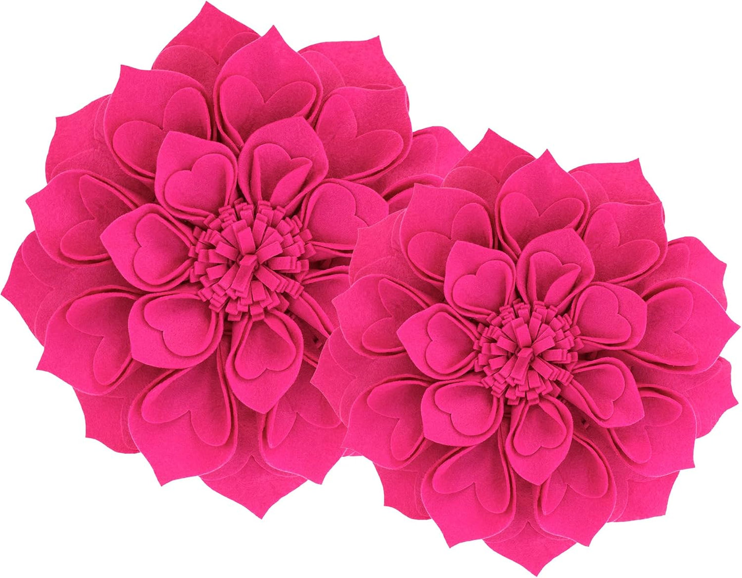 Fennco Styles Handmade 3D Heart-Shaped Petals Flower Decorative Throw Pillow Cover Only - 13" Round Fuchsia Floral Pillow Case for Couch, Home Décor and Holiday, Housewarming Gift