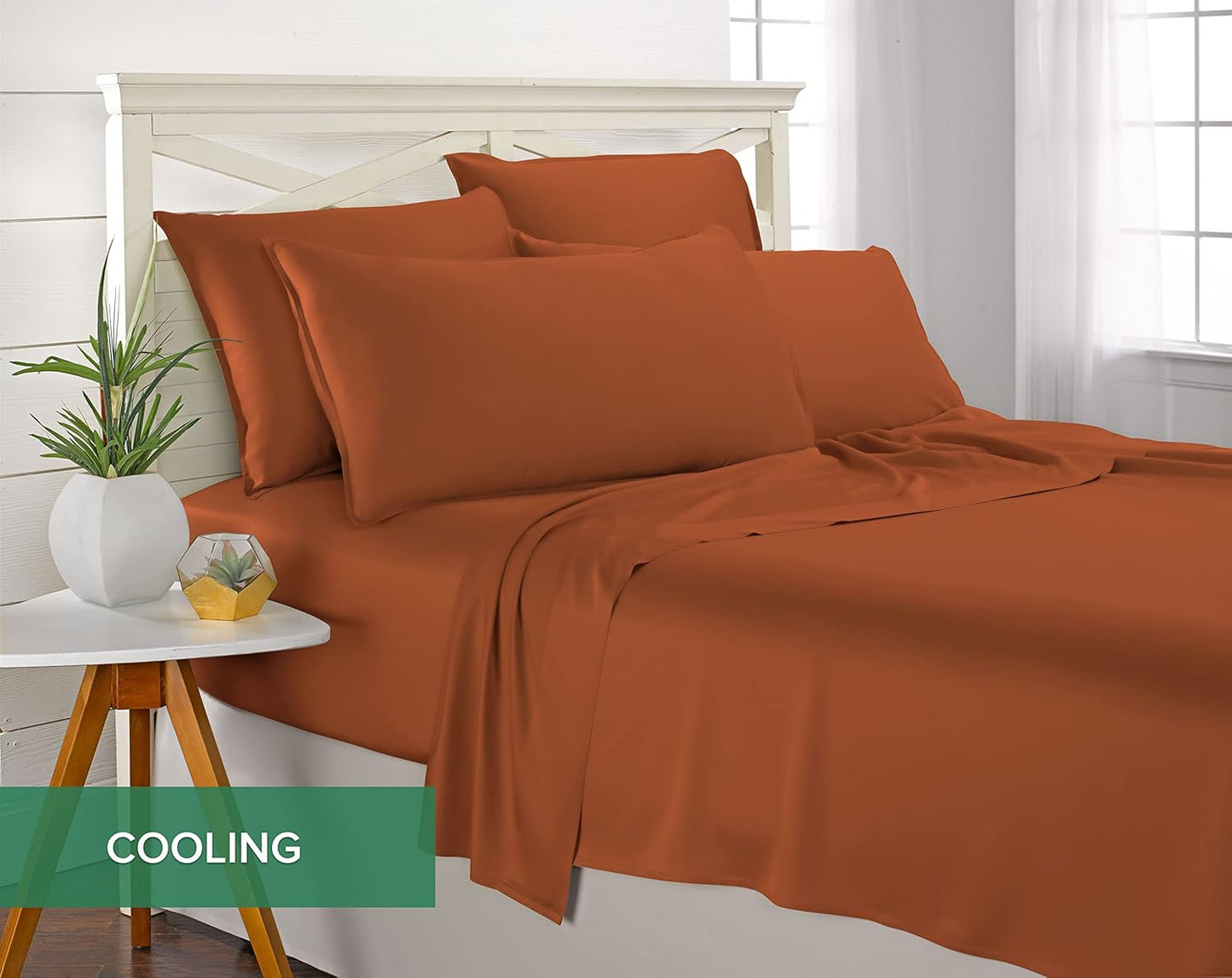 Full Sheets by Pure Bamboo, Genuine 100% Organic Viscose Derived from Bamboo Bed Sheet Set, Luxuriously Soft & Cooling, Double Stitching, Lifetime Quality Promise (Full, Terracotta)