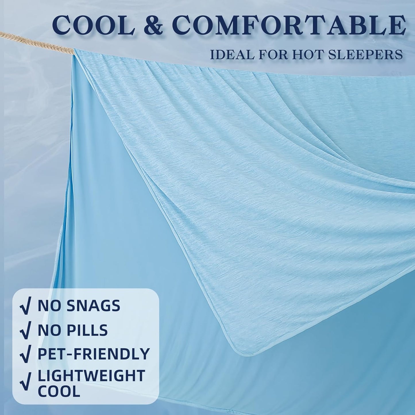 DOWNCOOL Cooling Blanket Throw Size, Blue Summer Blanket for Hot Sleeper and Night Sweats, Lightweight Soft Q-Max>0.4 Arc-Chill Cool Blanket