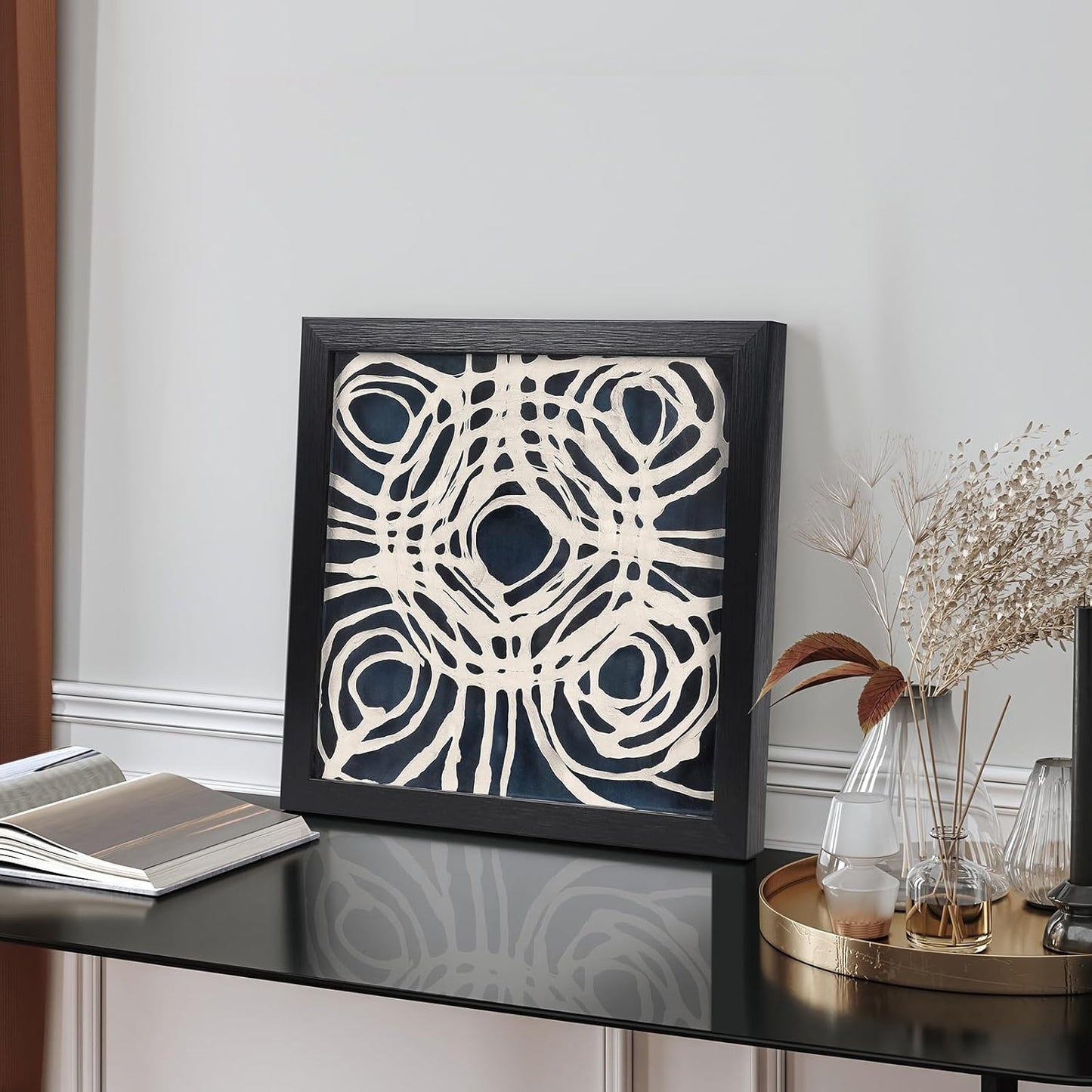 FOLKOR Abstract Wall Art Framed for Modern Home Office, 12" Handmade Rice Paper Spiral Artwork Maximalist Decor, Black and White Geometric Shadow Box Wall Panel for Bedroom Hallway Decoration