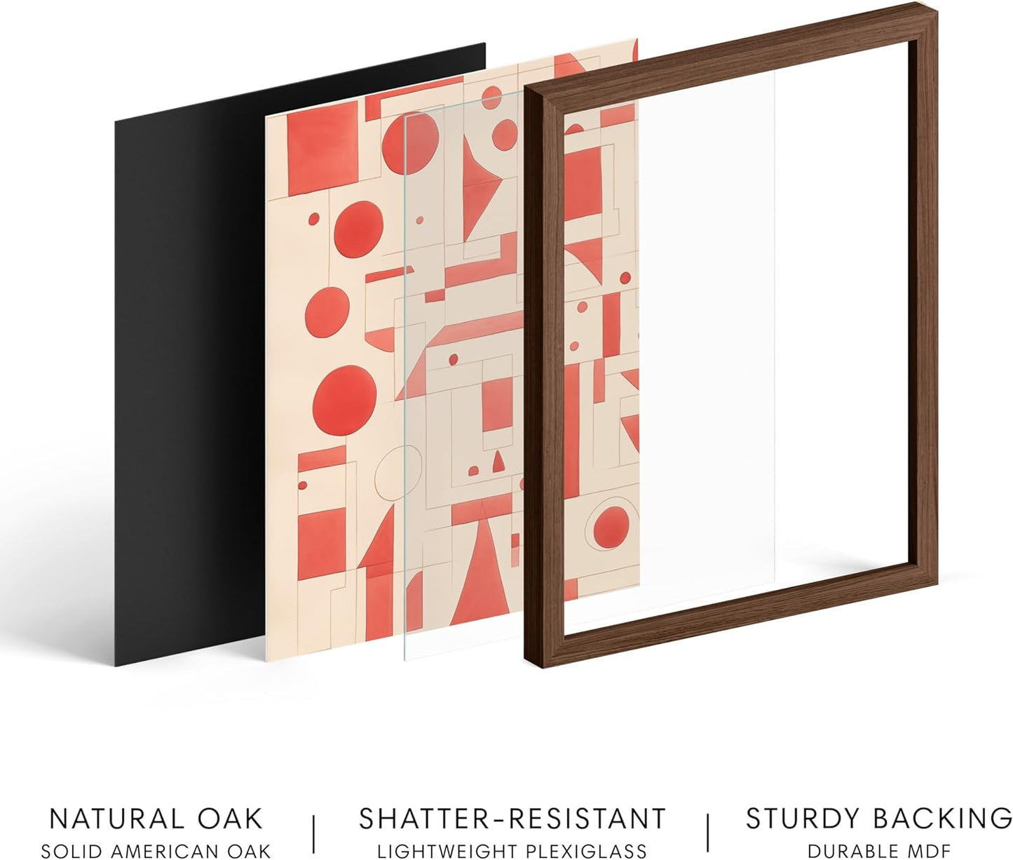 HAUS AND HUES Colorful Abstract Wall Art - Minimalist Retro Picture for Living Room Decor, Red and Pink Modern Wall Art Painting (Red Geometric, Walnut Frame, 16x20)