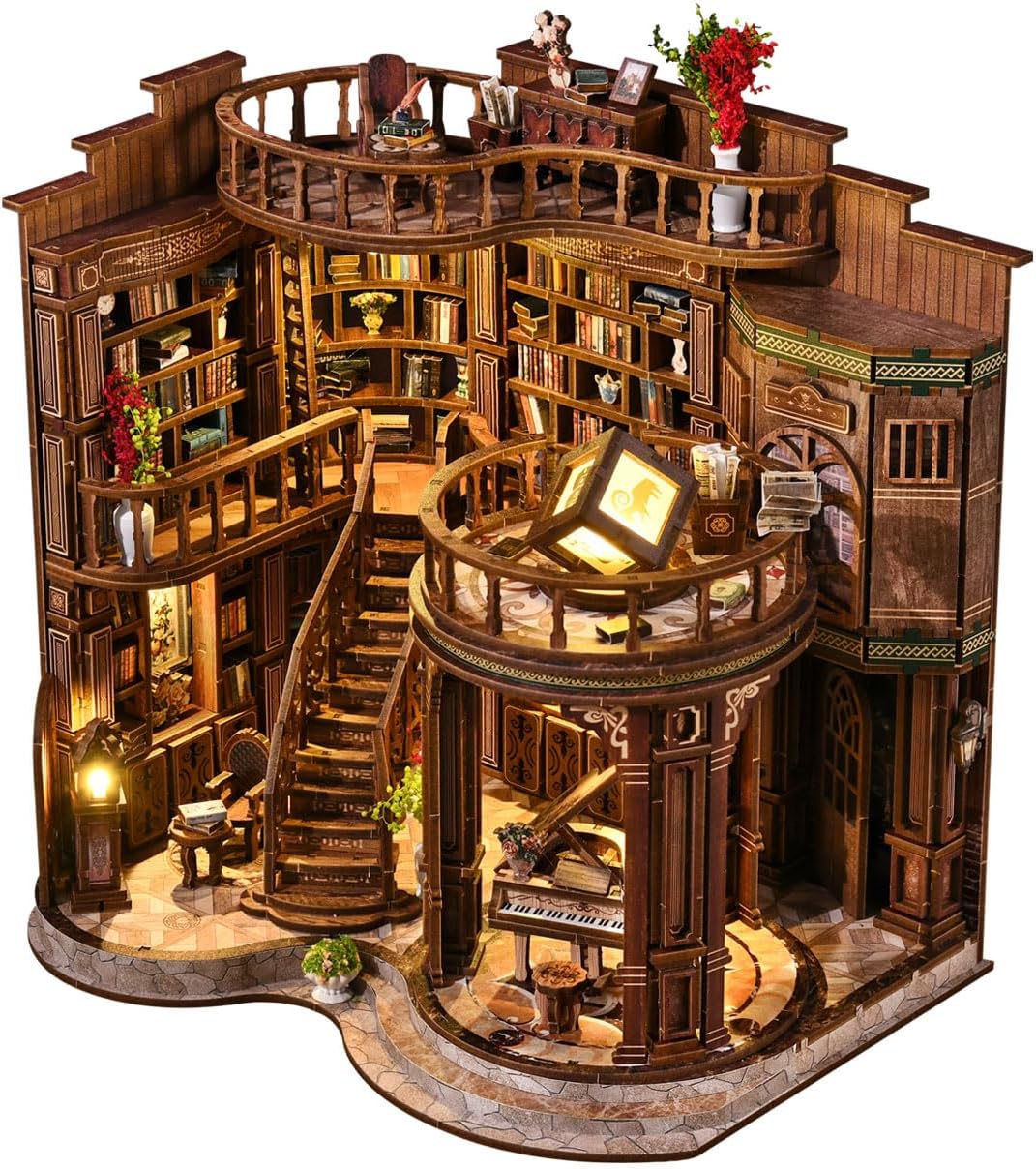 DIY Miniature House Kit, Book Nook Kit, 3D Wooden Puzzles Bookshelf Craft Kits, Dollhouse Kit with LED Light, Mini Building Kit for Adults Teen to Build (Dreamy Book Hall)