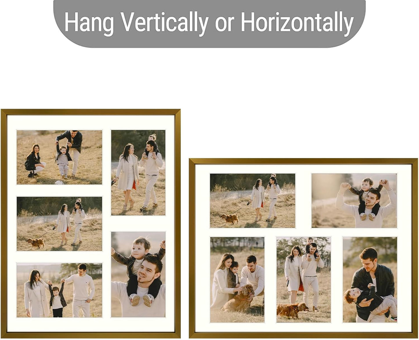 Frametory - 11x14 Aluminum Collage Picture Frame - Display 4x6 Pictures with 5 Openings Mat - Real Glass Front - Horizontal/Vertical Wall Mount - Bronze 1 Pack