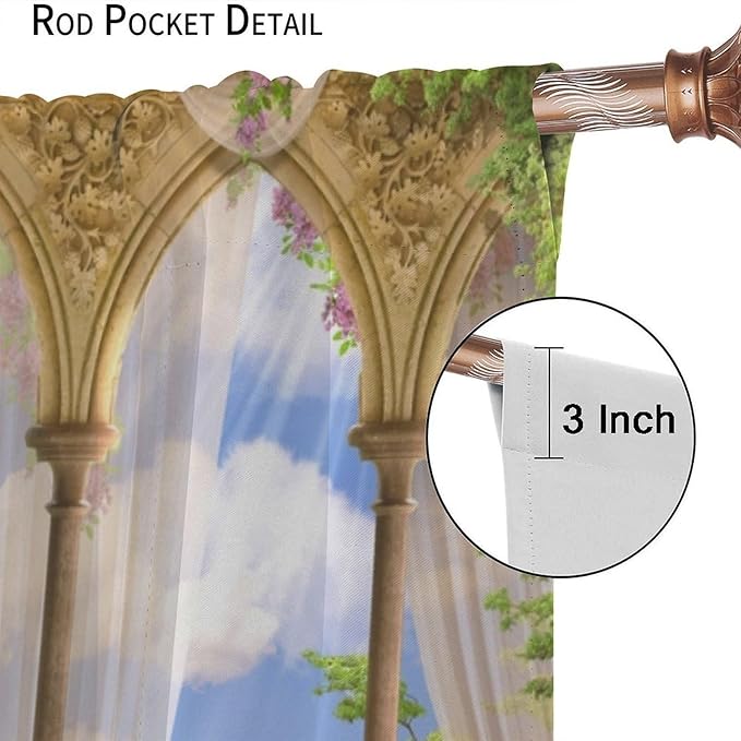 Gothic Curtains，Fantasy Spring Garden Arch Pattern Drapes Window 2 Panel Rod Pocket Curtain for Bedroom Living Room Decor 20.5" W X 45" L No Blackout