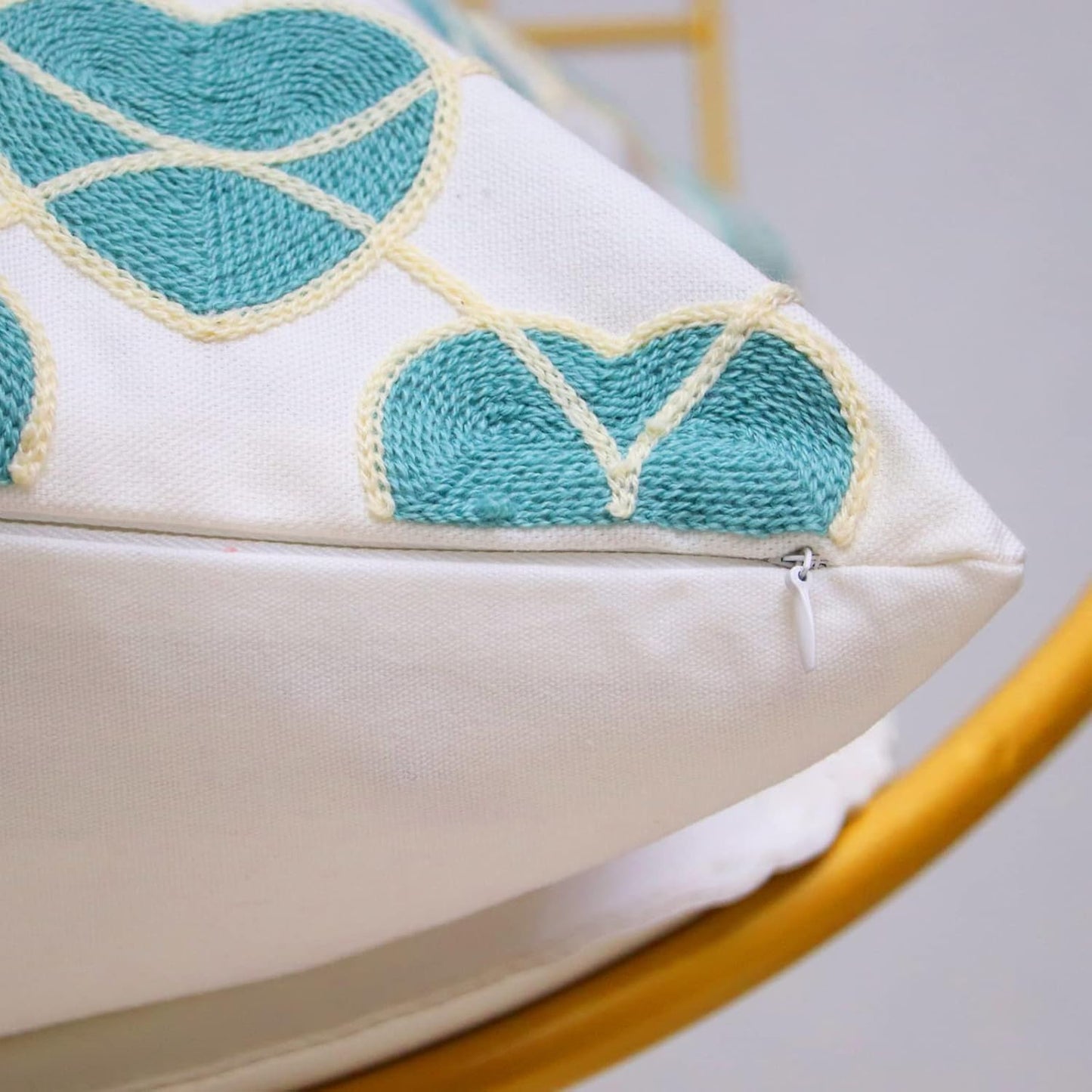 1 PCS Embroidered Throw Pillow Cover Home Decoration Cotton Decorative Square Cushion Cases for Home Sofa Bed and Chair 18 x 18 Inch (Sky Blue)