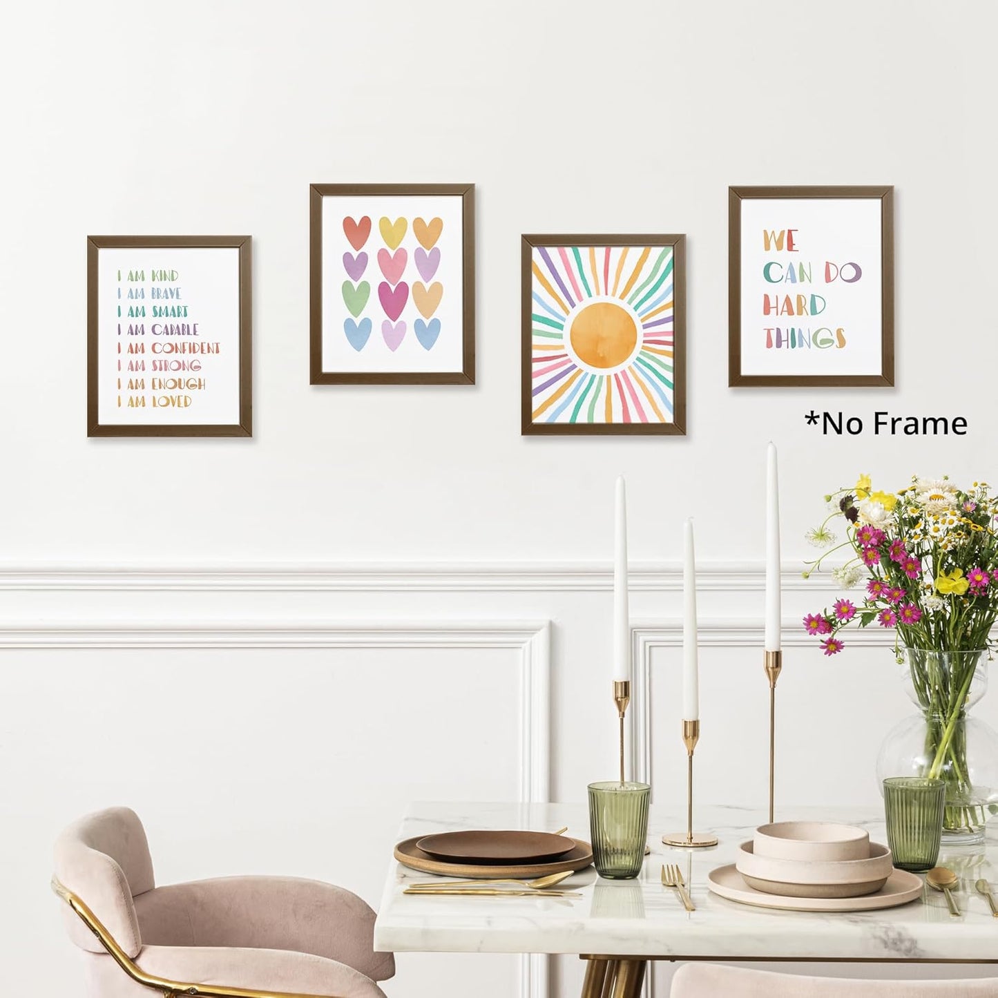 I am Kind Brave Smart Affirmations Colorful Sun Sunshine Hearts Poster Prints for Girls Kids Room Playroom Decor,Girl Nursery Decorations Prints Wall Art Unframed 4pcs 8x10inches,Girls Kids Gifts