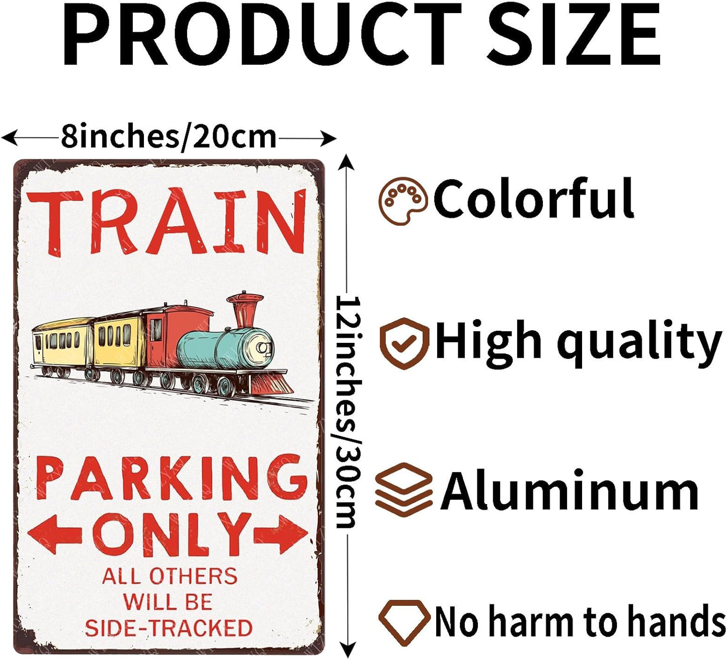 Funny Train Parking Only All Others Will Be Side Tracked Metal Sign Railroad Crossing Tin Sign Wall Decor for Boys Room Garage Men Cave 12×8 Inch