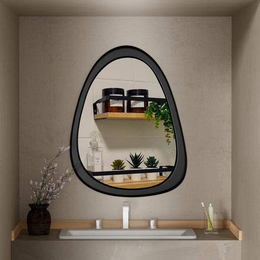 COOL2DAY Irregular Mirror,Asymmetrical Wood Wall Frame Mirror,Abstract Assymetrical Decorative Black Odd Shaped Mid Century Mirrors for Living Room Bedroom Entryway Bathroom Home Decor