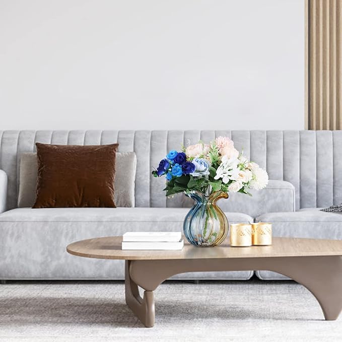 Blown Gradient Glass Art Vase - Transparent, Unique, Modern Art - Wide Mouth for Living Room, Wedding, Dining Table, Office Center Table Display Flower