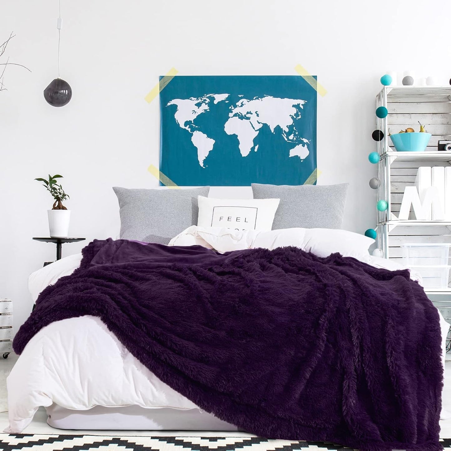 GONAAP Fuzzy Faux Fur Throw Blanket Purple Super Soft Cozy Plush Fuzzy Shaggy Blanket for Couch Sofa Bed (Purple, Throw(40"x50"))
