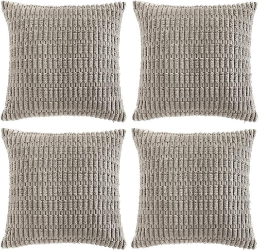 Fancy Homi 4 Packs Grey Decorative Throw Pillow Covers 14x14 Inch for Living Room Couch Bed, Rustic Modern Farmhouse Boho Home Decor, Soft Plush Corduroy Gray Cute Square Accent Cushion Case 35x35 cm