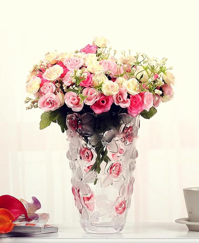 Glass Flowers Vase 9.3 inch Tall, Unique Crystal Vases for Tables Centerpieces, Vintage Rose Large Vases Christmas Thanksgiving Gifts