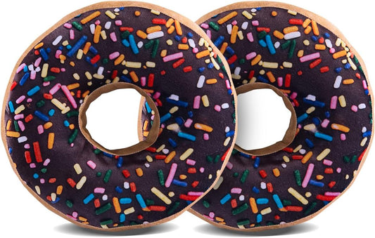 HYSEAS Round Throw Pillow 14 Inch Chocolate Donut, 3D Digital Print Decorative Comfortable Soft Plush Funny Food Shaped Pillow Light Weight Seat Pad Cushion for Couch, Chair, Floor, Sofa, 2 Pack