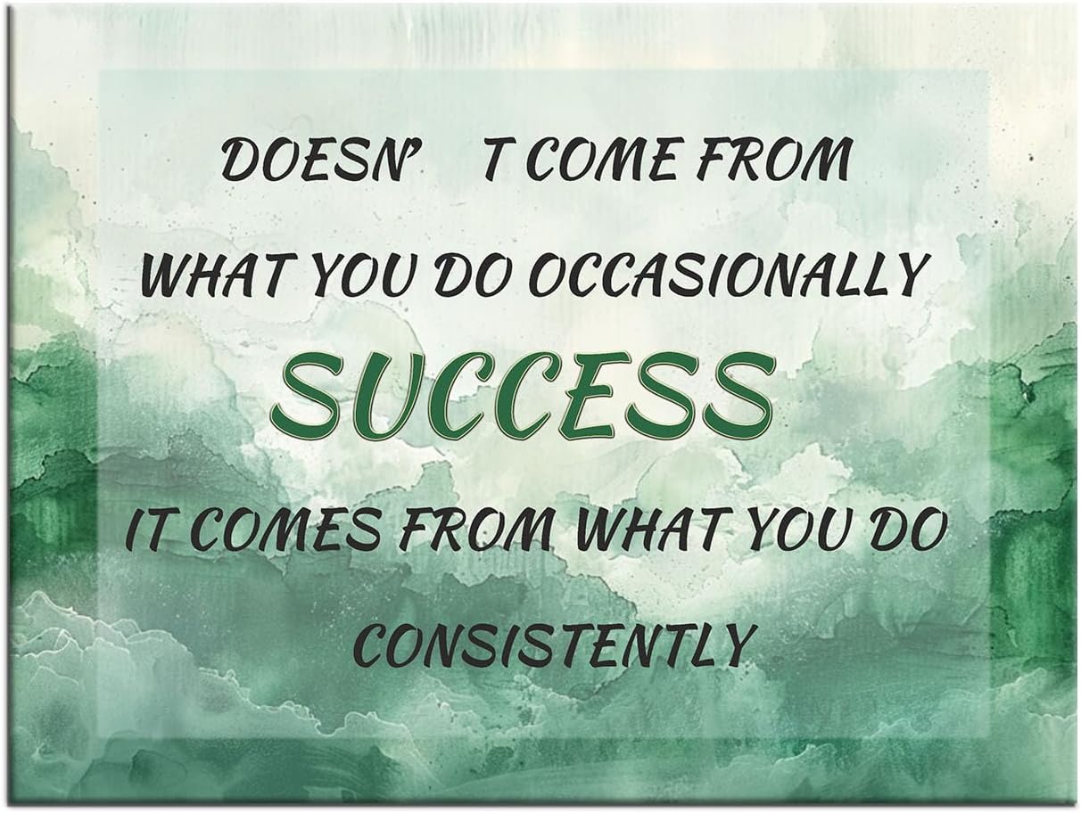 Inspirational Poster Wall Art Office Decor Motivational Quotes Print on Canvas Green Ink Background Painting Artwork for Living Room Office Gym Framed Stretched and Framed [40''W x 30''H]