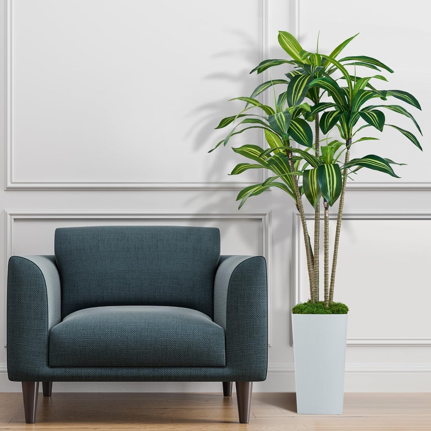 Dracaena Artificial Plants Indoor, 5FT Tall Faux Tree with White Tall Planter, Fake Yucca Tree Floor Plant, Artificial Trees for Home Office Living Room Garden Decor Outdoor, Housewarming Gift