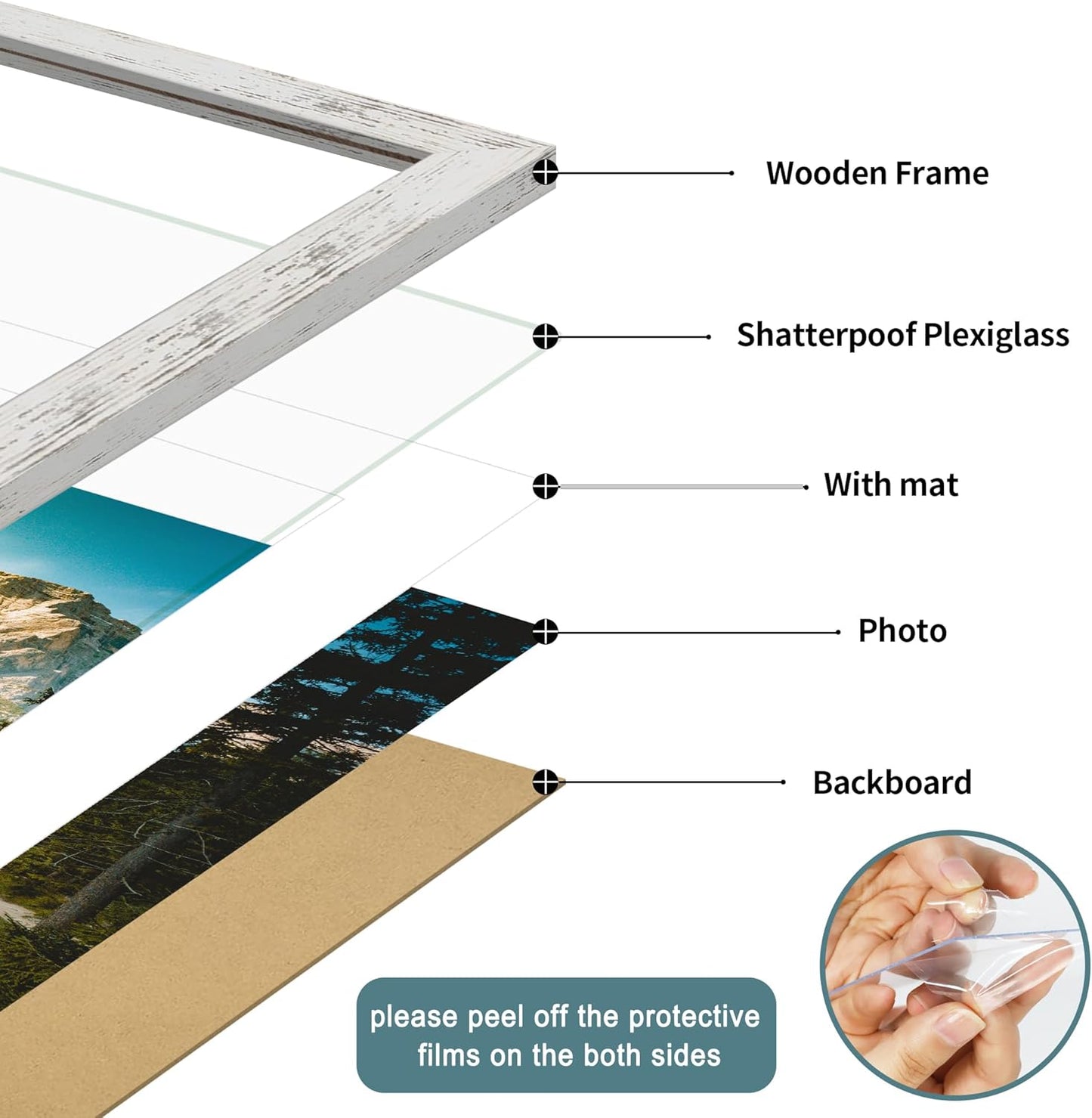 iRahmen 14x20 Picture Frame Set of 2 with Plexiglass, Display 12x18 Photo with Mat or 14 x 20 Without Mat, Rustic Wood Poster Frame for Wall Mounting