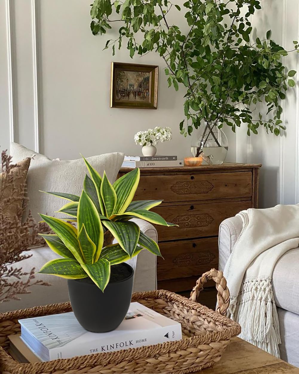 DILATATA Fake Snake Plant 11 Inch Small Potted Good Luck Plant Artificial Snake Plants Faux Mother in Law Tongue Sansevieria Plant - 20 Leaves Fake Laurentii for Indoor Outdoor Home Office Decor