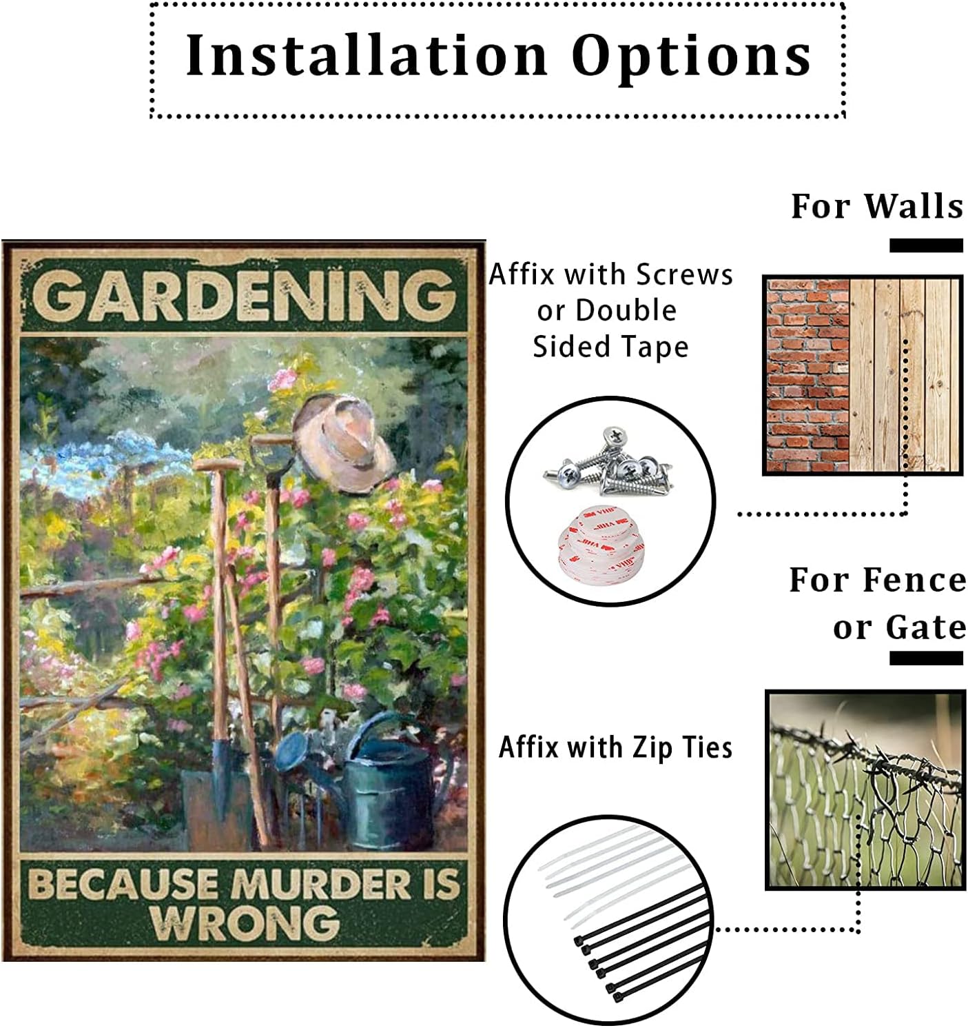 Metal Sign Gardening Because Murder Is Wrong Retro Metal Tin Sign Vintage Aluminum Sign for Home Coffee Wall Decor 8x12 Inch