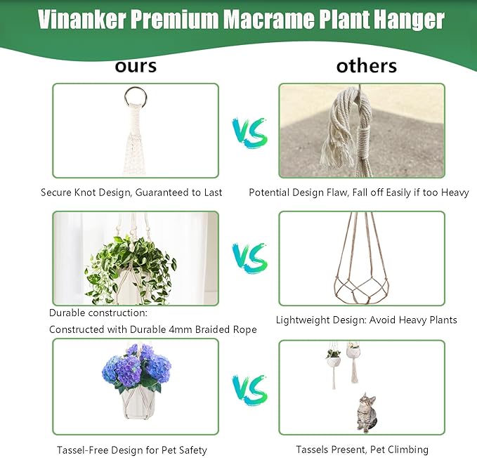 Macrame Plant Hanger, Hanging Planter Basket with Wood Beads, Decorative Boho Flower Pot Holder for Indoor and Outdoor, Ivory, 35 Inch Set of 2 (POTS NOT Included)