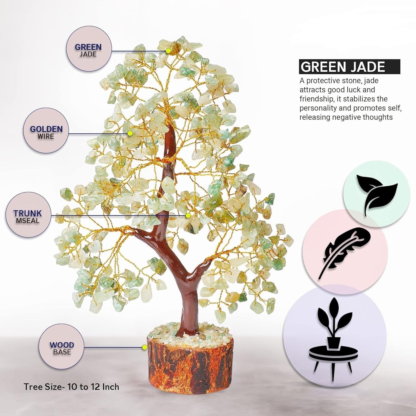 Green Jade Crystal Tree of Life, Chakra Decor, Healing Gifts for Women, Crystal Gifts for Home 10-12 Inch