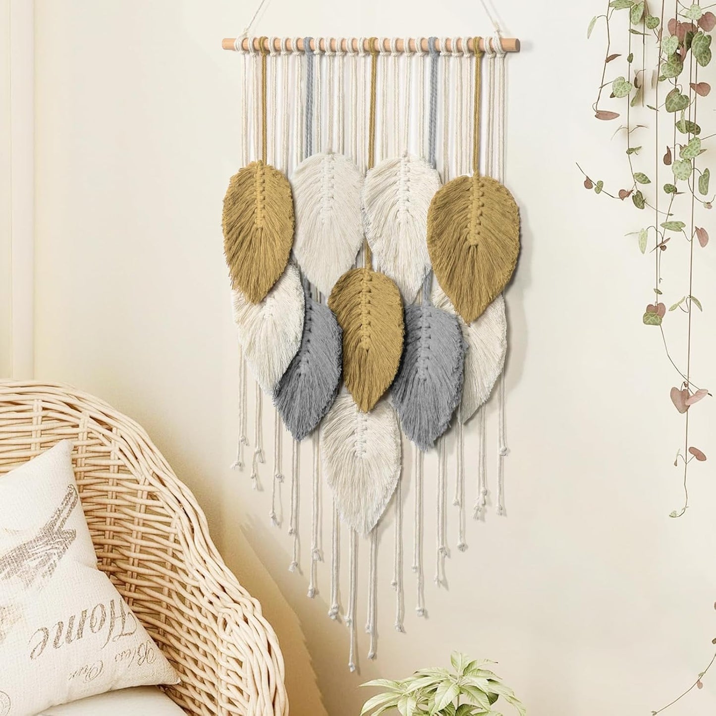LOMOHOO Macrame Wall Hanging,Boho Home Decor,Bohemian Woven Decoration for Bedroom Living Room Apartment Dorm Gallery Perfect Handmade Gift Ideas 16.5" W x 30.7" L