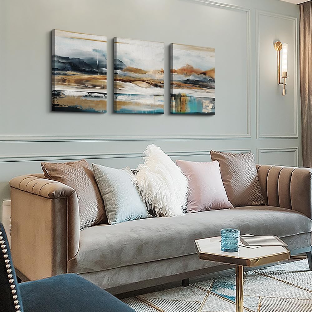 MHARTK66 Framed Canvas Wall Decor For Living Room Modern Bedroom Wall Art Abstract Ink Painting Canvas Prints for Home Decorations Ready to Hang Office Inspiration Posters Pictures Artworks 3 Piece