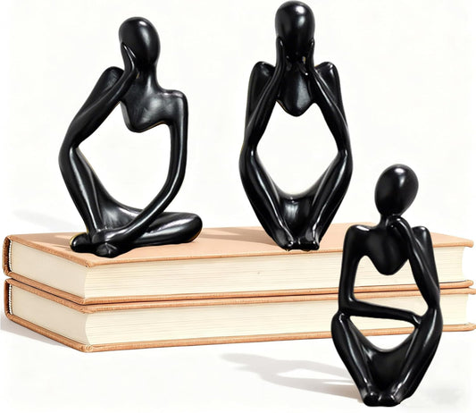 Mingzhang 3pcs Thinker Statue Abstract Art Thinker Figurines Black Home Decor for Living Room, Office, Coffee Table, Bookshelf Decoration, Housewarming Gifts