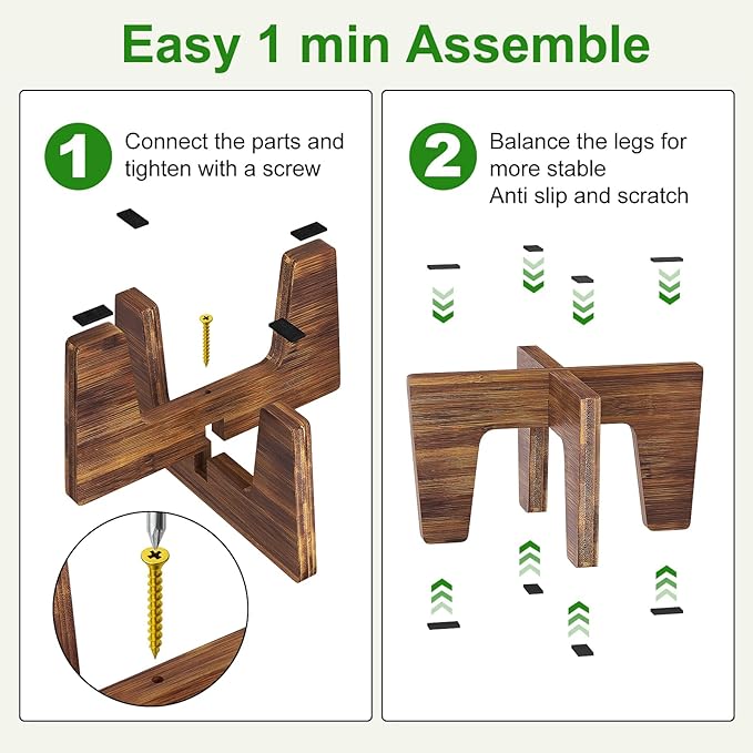 Plant Stands Indoor Outdoor, Plant Risers for Inside Pots Sturdy Short Plants Holder, Flower Pot Stand for Indoor Plants, Small Single Floor Plant Bamboo Display Stand (Brown 12“ (2 pack))