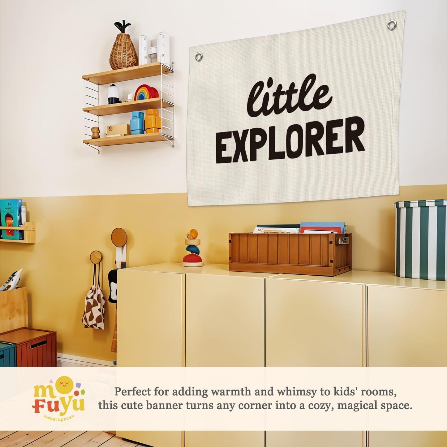 Little Explorer Canvas Banner,Boys Room Decor,Travel Themed Wall Hanging Banner Flag Decor for Nursery, Baby Shower Birthday Gift 30x20 Inch