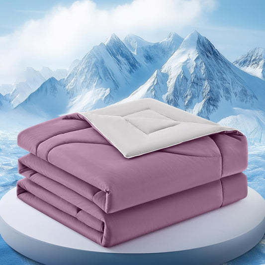 Cooling Comforter King Size, Double-Sided Cooling Blanket for Hot Sleepers & Night Sweats, Arc-Chill Q-Max > 0.4 Breathable Ice Blanket, Lightweight Cold Comforter (108''x90'', Muted Pink)